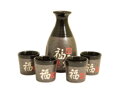 Sake set gri și negru cu caractere "Fu" pentru 4 persoane